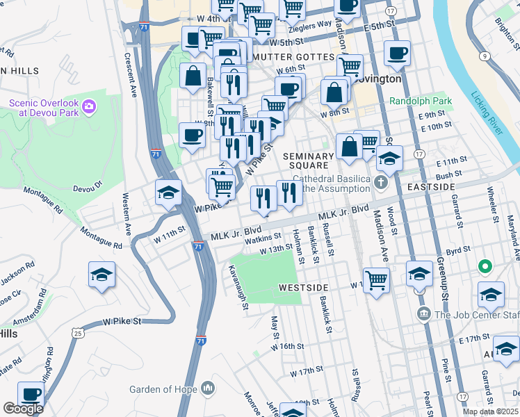 map of restaurants, bars, coffee shops, grocery stores, and more near 1035 Lee Street in Covington
