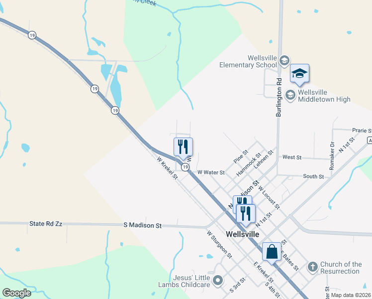 map of restaurants, bars, coffee shops, grocery stores, and more near 111 Wilson Street in Wellsville
