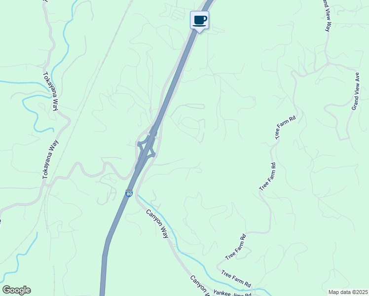 map of restaurants, bars, coffee shops, grocery stores, and more near 301 Canyon Creek Drive in Colfax