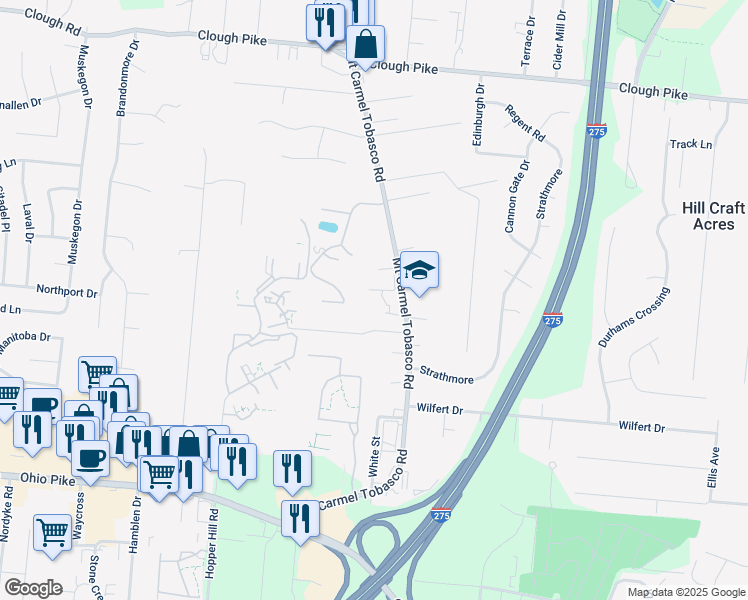 map of restaurants, bars, coffee shops, grocery stores, and more near 421 McIntosh Drive in Cincinnati