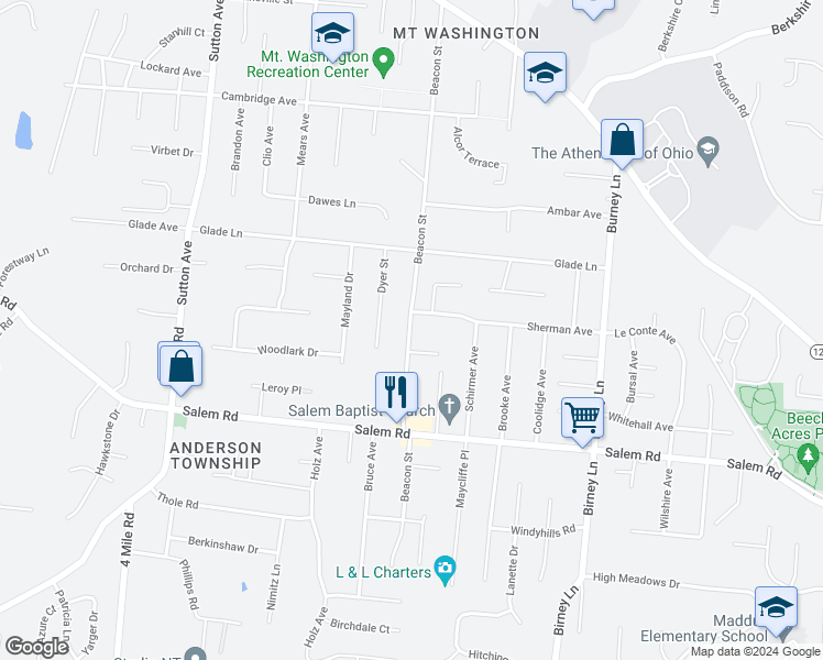 map of restaurants, bars, coffee shops, grocery stores, and more near 1344 Beacon Street in Cincinnati