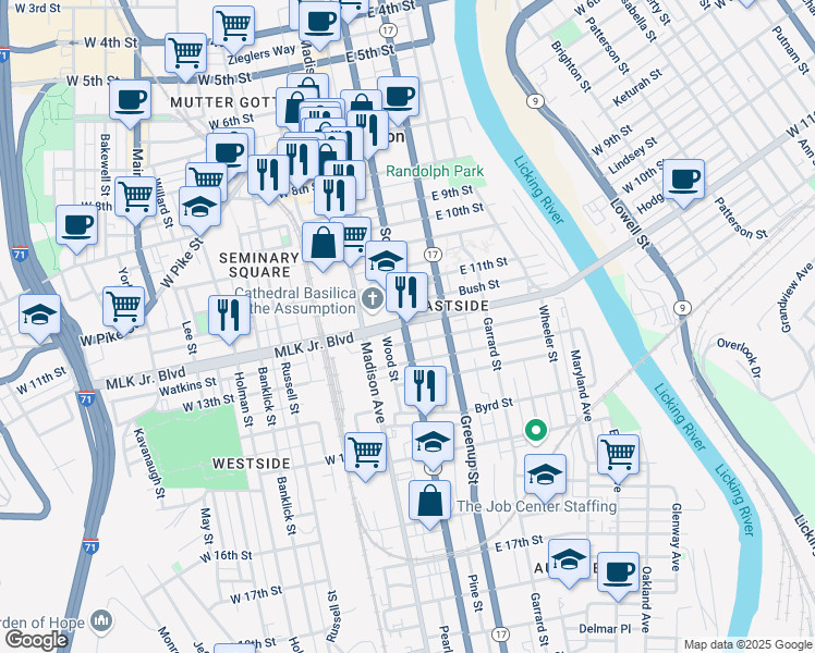map of restaurants, bars, coffee shops, grocery stores, and more near 1202 Scott Boulevard in Covington