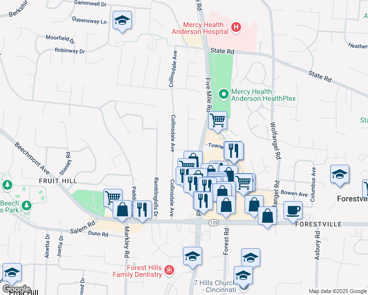 map of restaurants, bars, coffee shops, grocery stores, and more near 1426 Collinsdale Avenue in Cincinnati