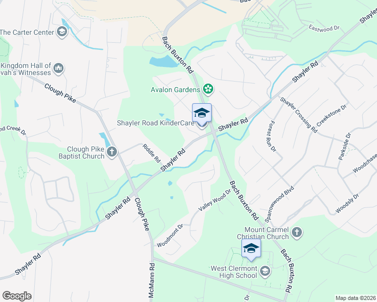map of restaurants, bars, coffee shops, grocery stores, and more near 1101 Shayler Road in Batavia
