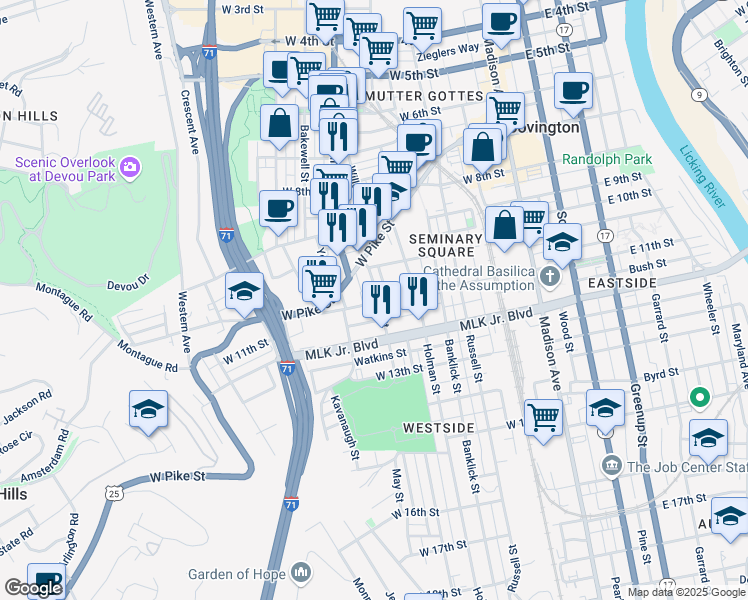 map of restaurants, bars, coffee shops, grocery stores, and more near 1035 Lee Street in Covington