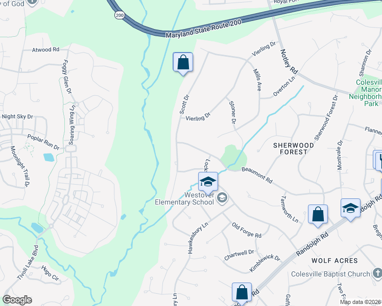 map of restaurants, bars, coffee shops, grocery stores, and more near 516 Beaumont Road in Silver Spring