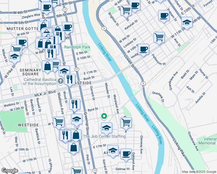 map of restaurants, bars, coffee shops, grocery stores, and more near 1226 Wheeler St in Covington