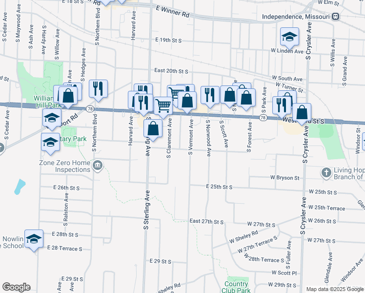 map of restaurants, bars, coffee shops, grocery stores, and more near 11330 East 24th Street South in Independence