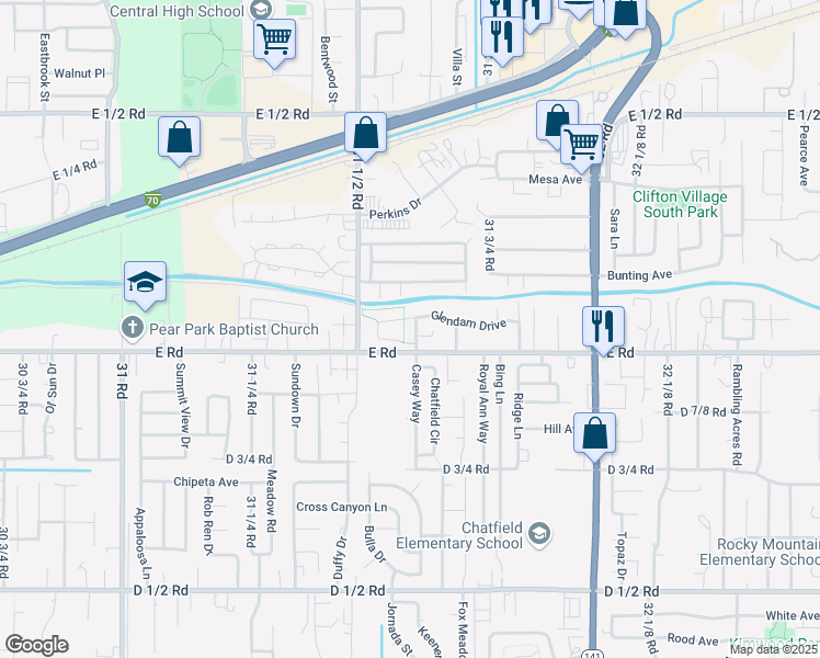 map of restaurants, bars, coffee shops, grocery stores, and more near 507 Casey Way in Grand Junction