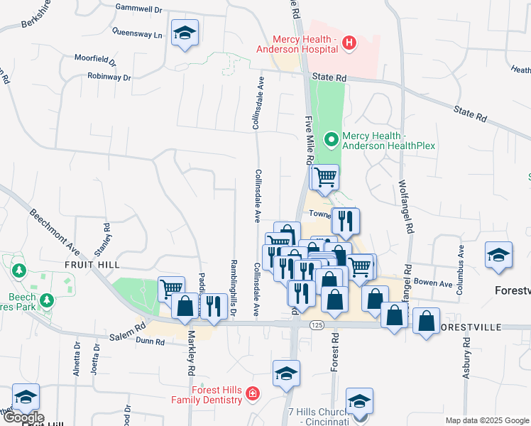 map of restaurants, bars, coffee shops, grocery stores, and more near 1426 Collinsdale Ave in Cincinnati