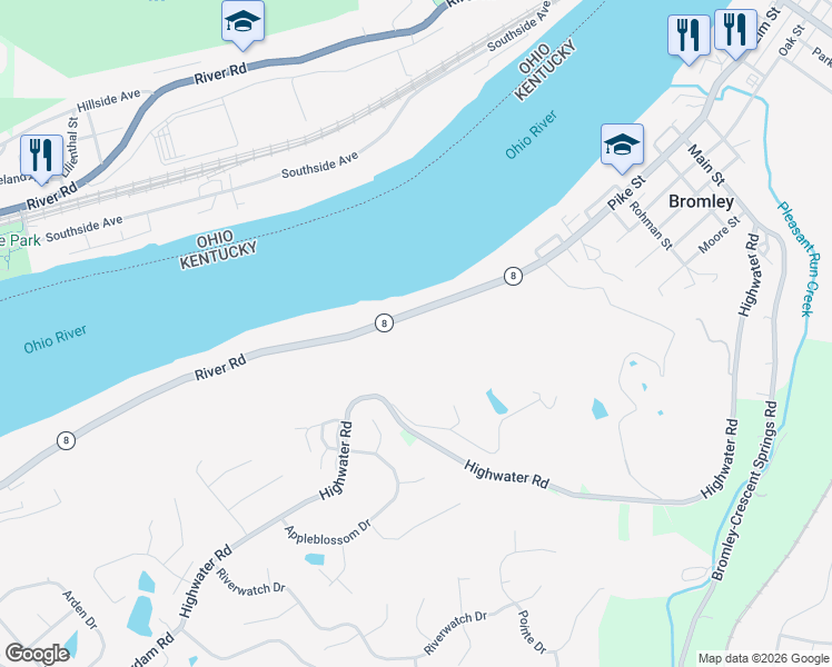 map of restaurants, bars, coffee shops, grocery stores, and more near 471 River Rd in Villa Hills