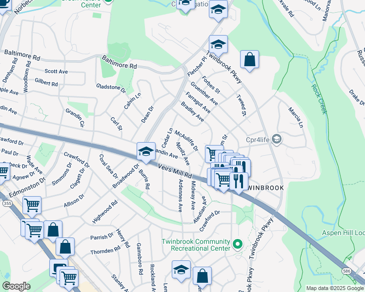 map of restaurants, bars, coffee shops, grocery stores, and more near 307 Nimitz Avenue in Rockville