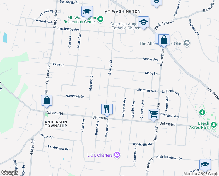 map of restaurants, bars, coffee shops, grocery stores, and more near 1344 Beacon Street in Cincinnati