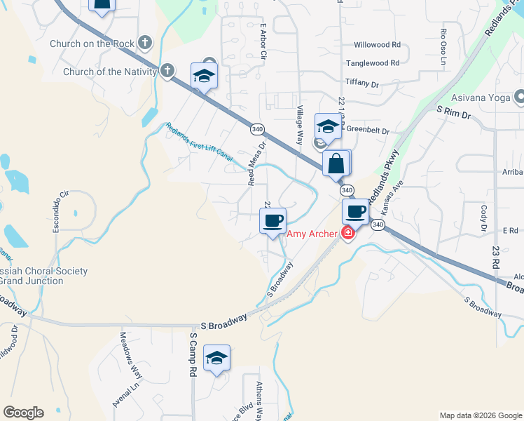 map of restaurants, bars, coffee shops, grocery stores, and more near 503 22 1/4 Road in Grand Junction
