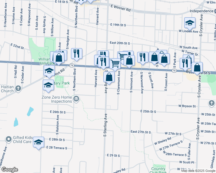 map of restaurants, bars, coffee shops, grocery stores, and more near 11202 East 24th Street South in Independence