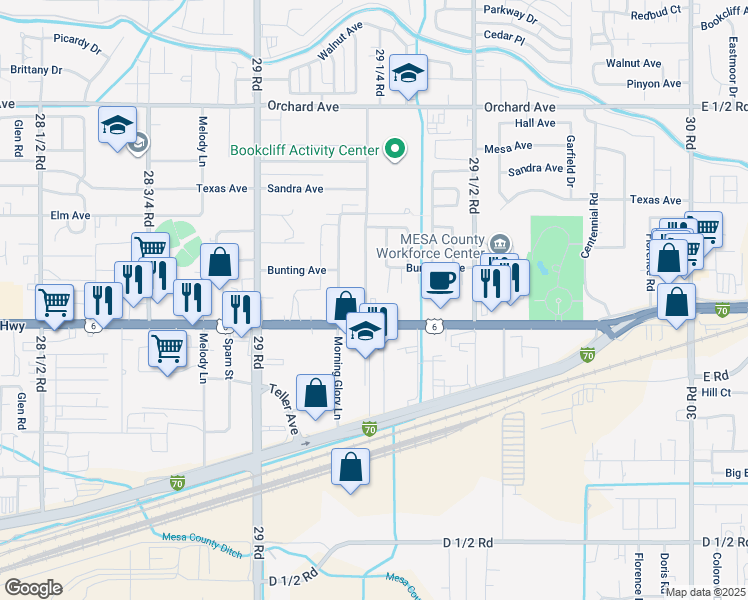 map of restaurants, bars, coffee shops, grocery stores, and more near 504 29 1/4 Road in Grand Junction