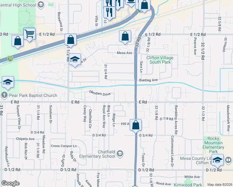 map of restaurants, bars, coffee shops, grocery stores, and more near 508 Yolande Ln in Grand Junction