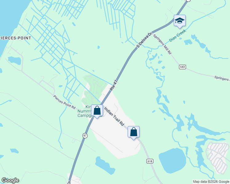 map of restaurants, bars, coffee shops, grocery stores, and more near 186 New Jersey 47 in Middle Township