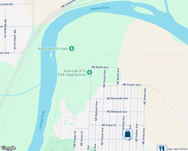 map of restaurants, bars, coffee shops, grocery stores, and more near 1430 Northeast Chester Avenue in Topeka