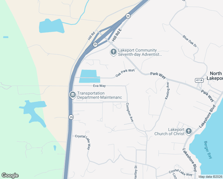 map of restaurants, bars, coffee shops, grocery stores, and more near 1000 Eva Way in Lakeport