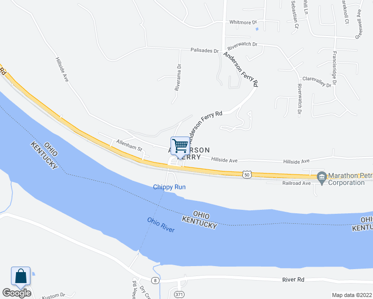 map of restaurants, bars, coffee shops, grocery stores, and more near Anderson Ferry Road in Cincinnati