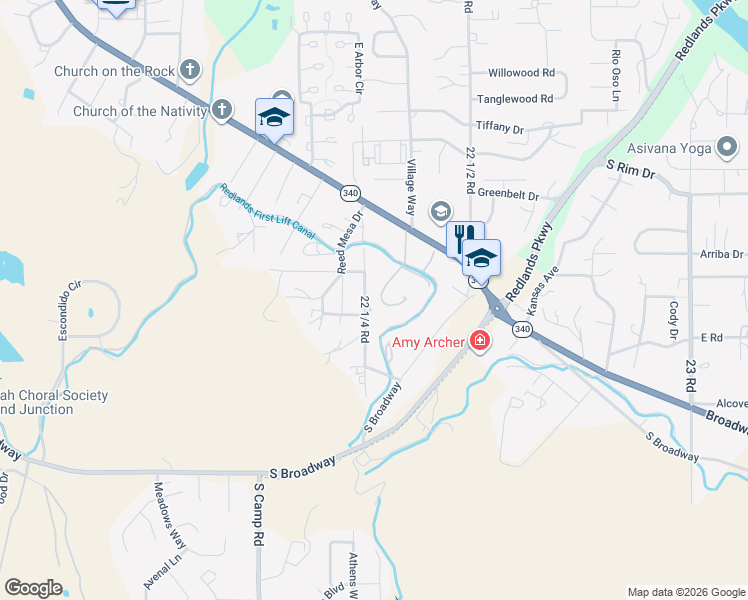 map of restaurants, bars, coffee shops, grocery stores, and more near 503 22 1/4 Road in Grand Junction