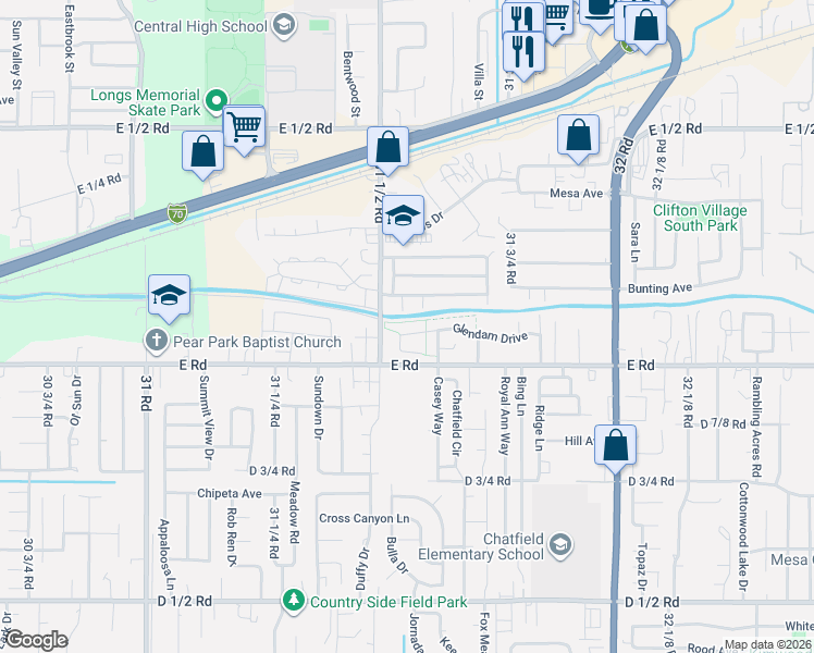map of restaurants, bars, coffee shops, grocery stores, and more near 509 Pear Pond Street in Grand Junction