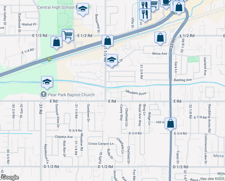 map of restaurants, bars, coffee shops, grocery stores, and more near 3154 Glendam Drive in Grand Junction