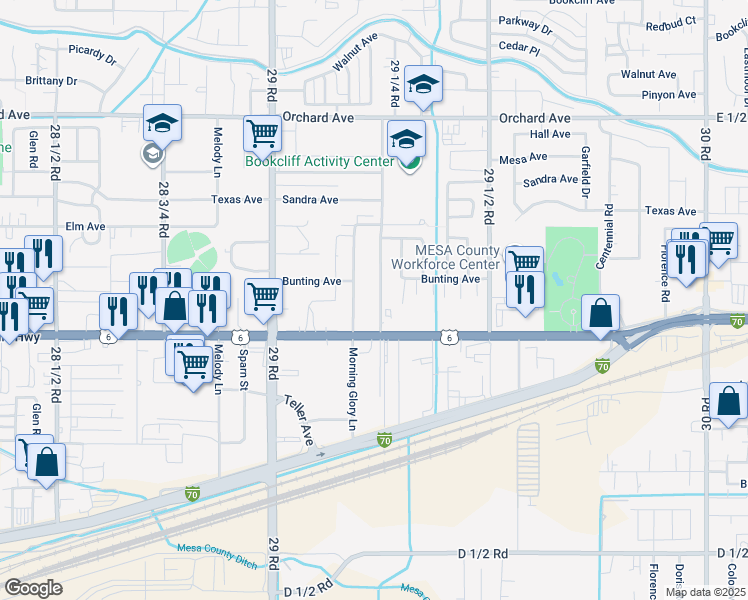 map of restaurants, bars, coffee shops, grocery stores, and more near 504 Morning Glory Lane in Grand Junction