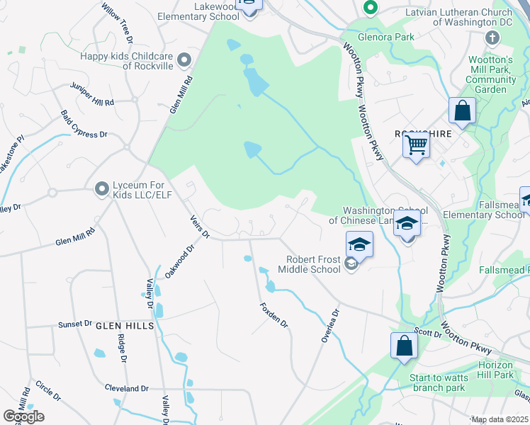 map of restaurants, bars, coffee shops, grocery stores, and more near 9513 Veirs Drive in Rockville