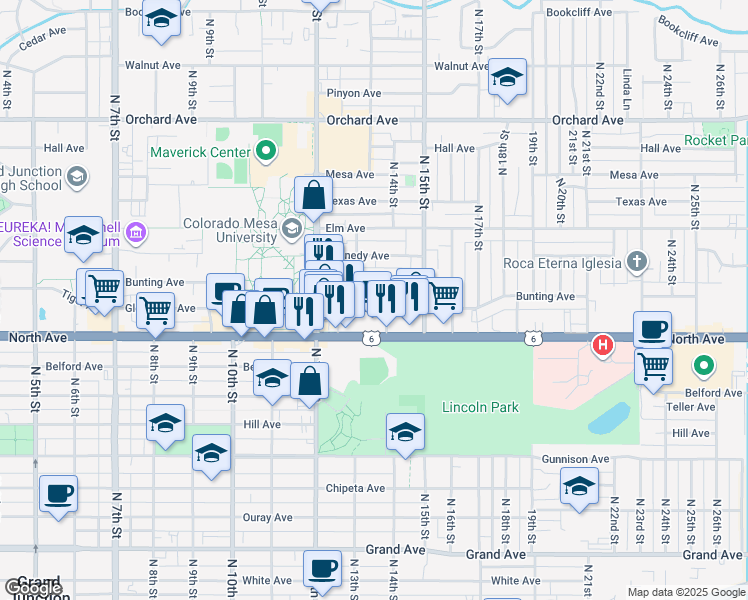 map of restaurants, bars, coffee shops, grocery stores, and more near 1311 Glenwood Avenue in Grand Junction