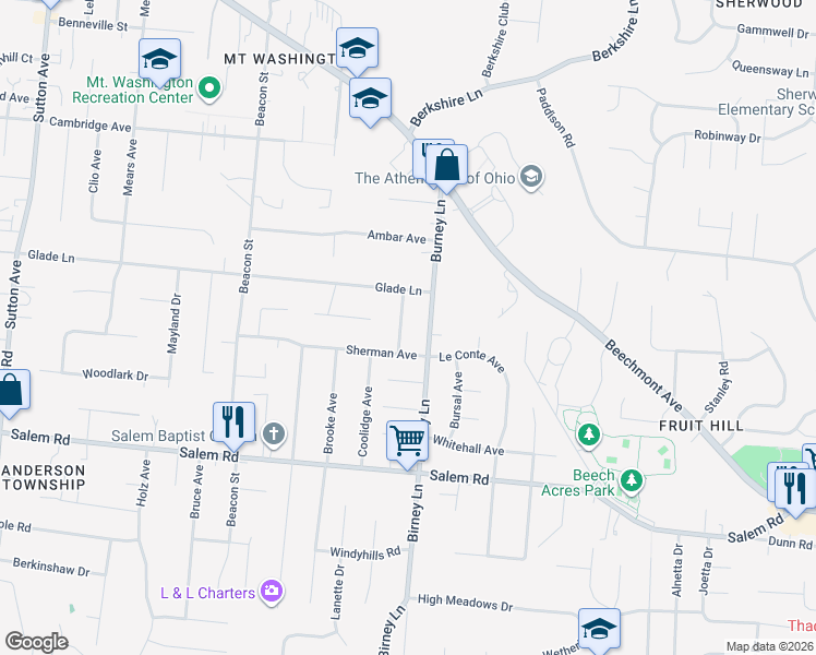 map of restaurants, bars, coffee shops, grocery stores, and more near 1411 Antoinette Avenue in Cincinnati