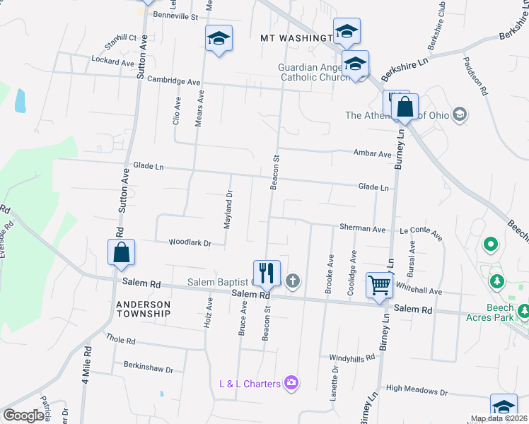 map of restaurants, bars, coffee shops, grocery stores, and more near 1344 Beacon Street in Cincinnati