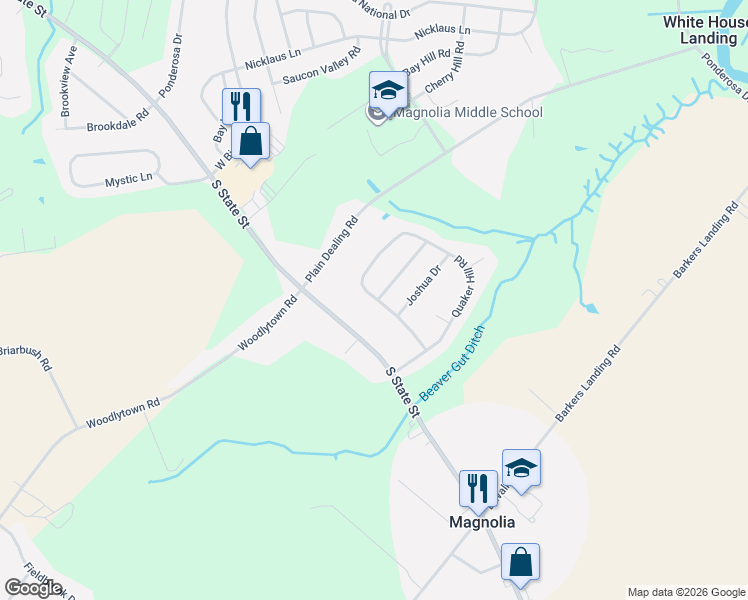 map of restaurants, bars, coffee shops, grocery stores, and more near 758 Quaker Hill Road in Magnolia
