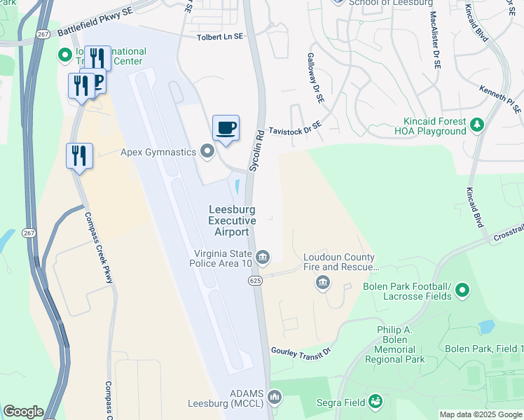 map of restaurants, bars, coffee shops, grocery stores, and more near 940 Sycolin Road in Leesburg
