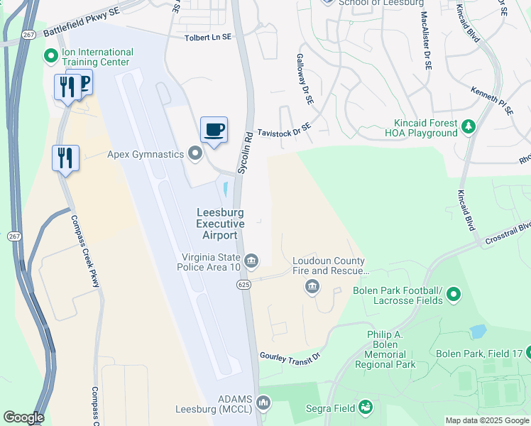 map of restaurants, bars, coffee shops, grocery stores, and more near 960 Sycolin Road in Leesburg