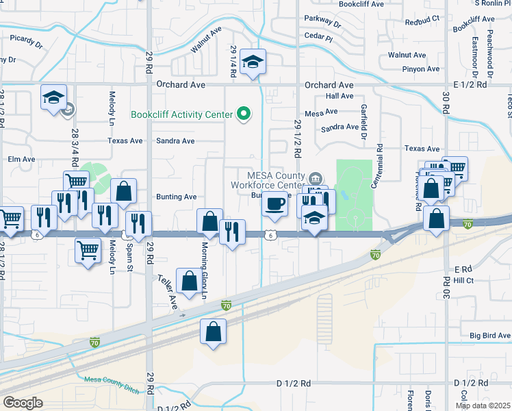 map of restaurants, bars, coffee shops, grocery stores, and more near 2936 North Avenue in Grand Junction