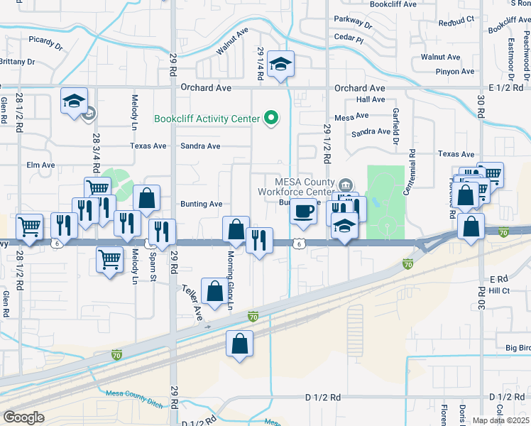 map of restaurants, bars, coffee shops, grocery stores, and more near 504 29 1/4 Road in Grand Junction