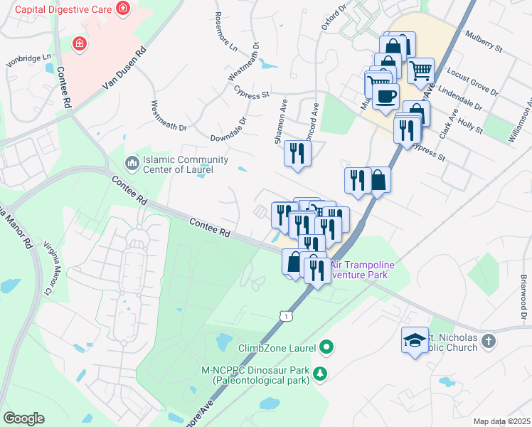 map of restaurants, bars, coffee shops, grocery stores, and more near 101 Independence Avenue Southeast in Washington