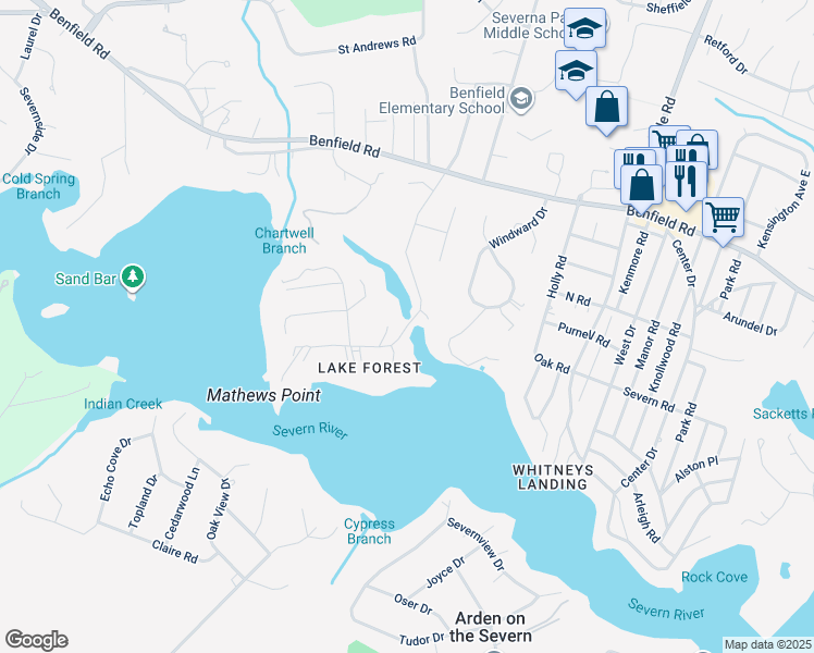map of restaurants, bars, coffee shops, grocery stores, and more near 518 Lakeland Road South in Severna Park