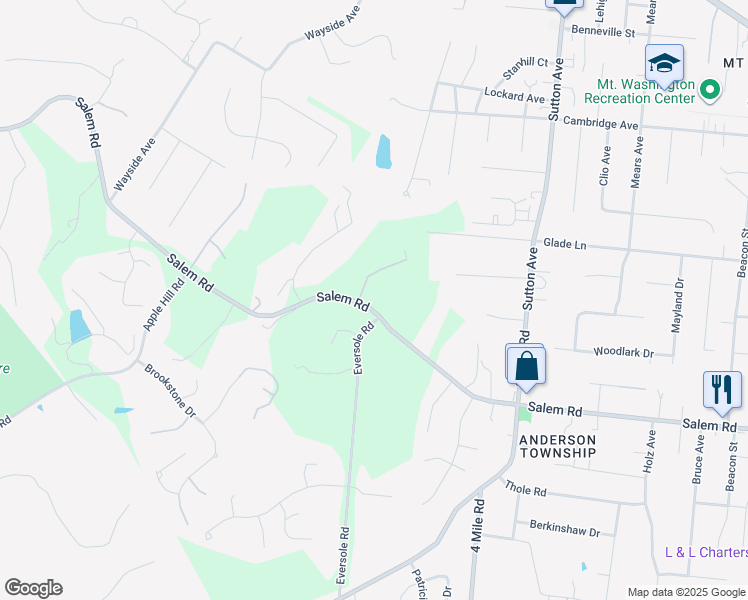map of restaurants, bars, coffee shops, grocery stores, and more near 5843 Forestway Lane in Cincinnati