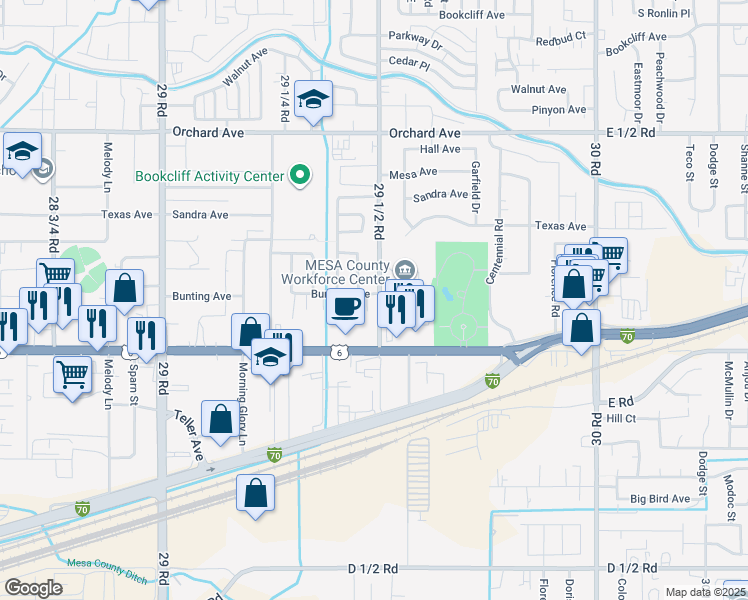 map of restaurants, bars, coffee shops, grocery stores, and more near 512 29 1/2 Road in Grand Junction
