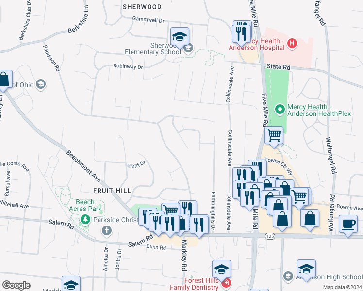 map of restaurants, bars, coffee shops, grocery stores, and more near 1475 Montegor Drive in Cincinnati