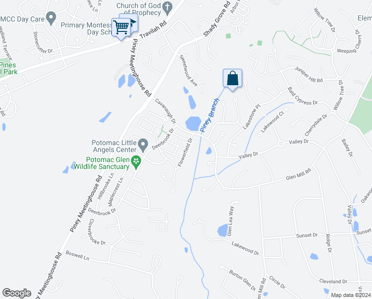 map of restaurants, bars, coffee shops, grocery stores, and more near 13539 Flowerfield Drive in Potomac