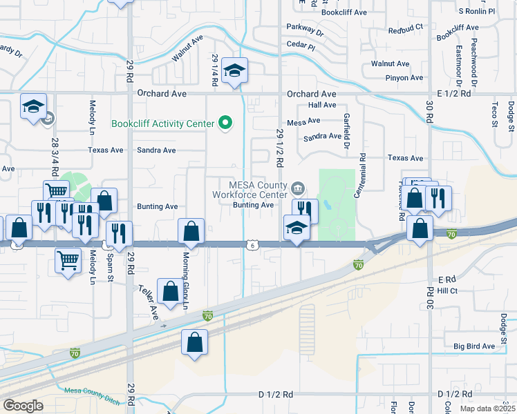 map of restaurants, bars, coffee shops, grocery stores, and more near 513 Estate Street in Grand Junction