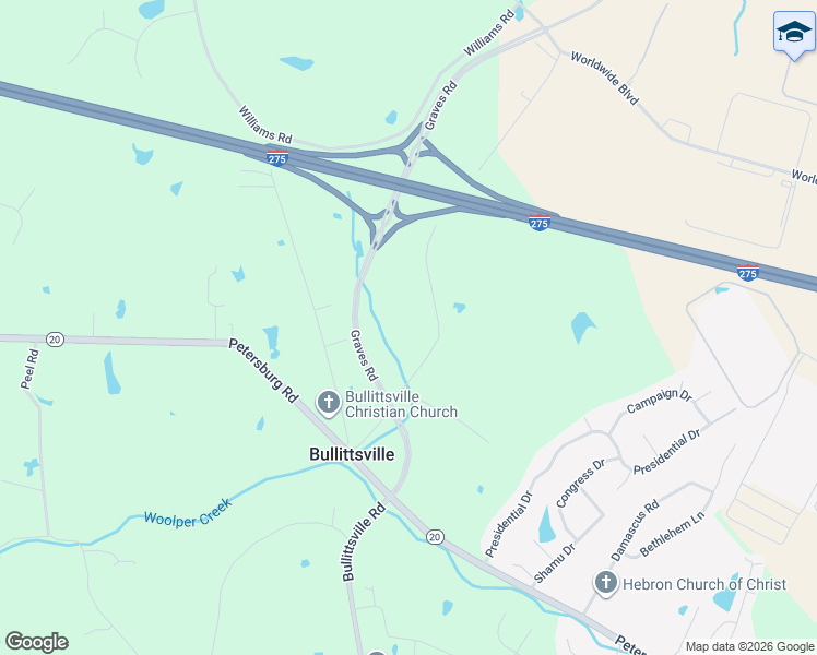 map of restaurants, bars, coffee shops, grocery stores, and more near 2807 Graves Road in Hebron