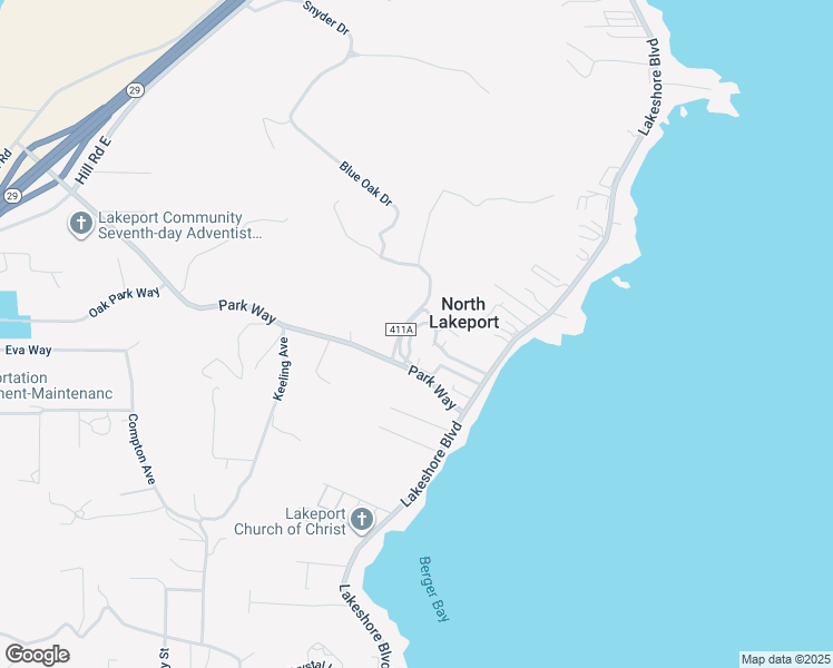 map of restaurants, bars, coffee shops, grocery stores, and more near 3434 Westlake Drive in Lakeport