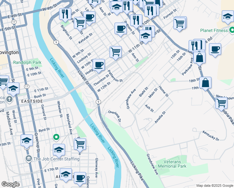 map of restaurants, bars, coffee shops, grocery stores, and more near 419 West 13th Street in Newport