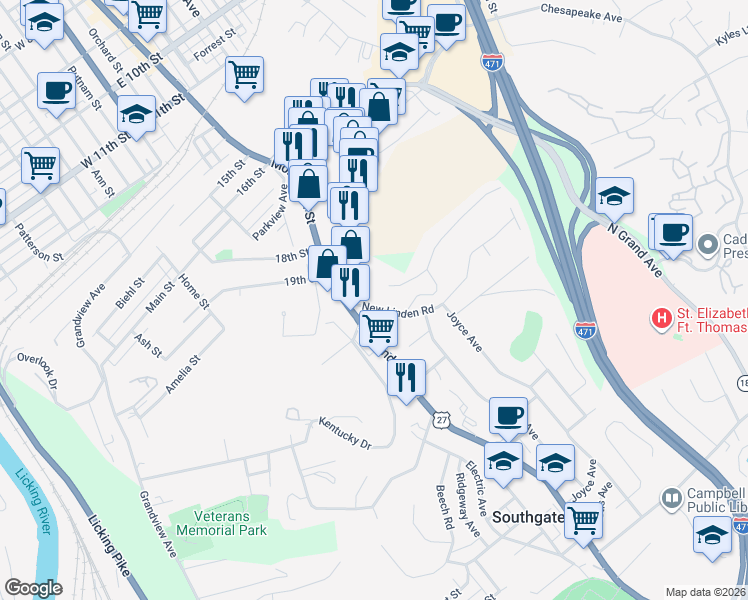 map of restaurants, bars, coffee shops, grocery stores, and more near 2015 New Linden Road in Newport