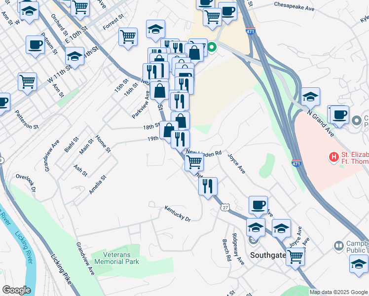 map of restaurants, bars, coffee shops, grocery stores, and more near 2015 New Linden Road in Newport